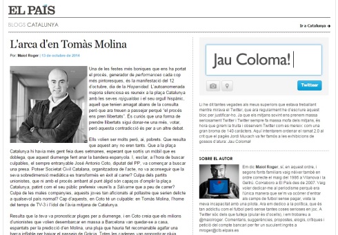 Captura de pantalla del bloc de Maiol Roger a El País.cat